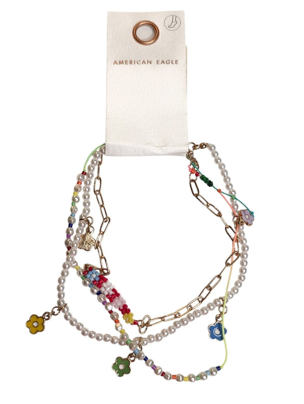 American Eagle Anklet Ankle Bracelet Set 3pc 90s Hippie Floral Fashion Jewelry